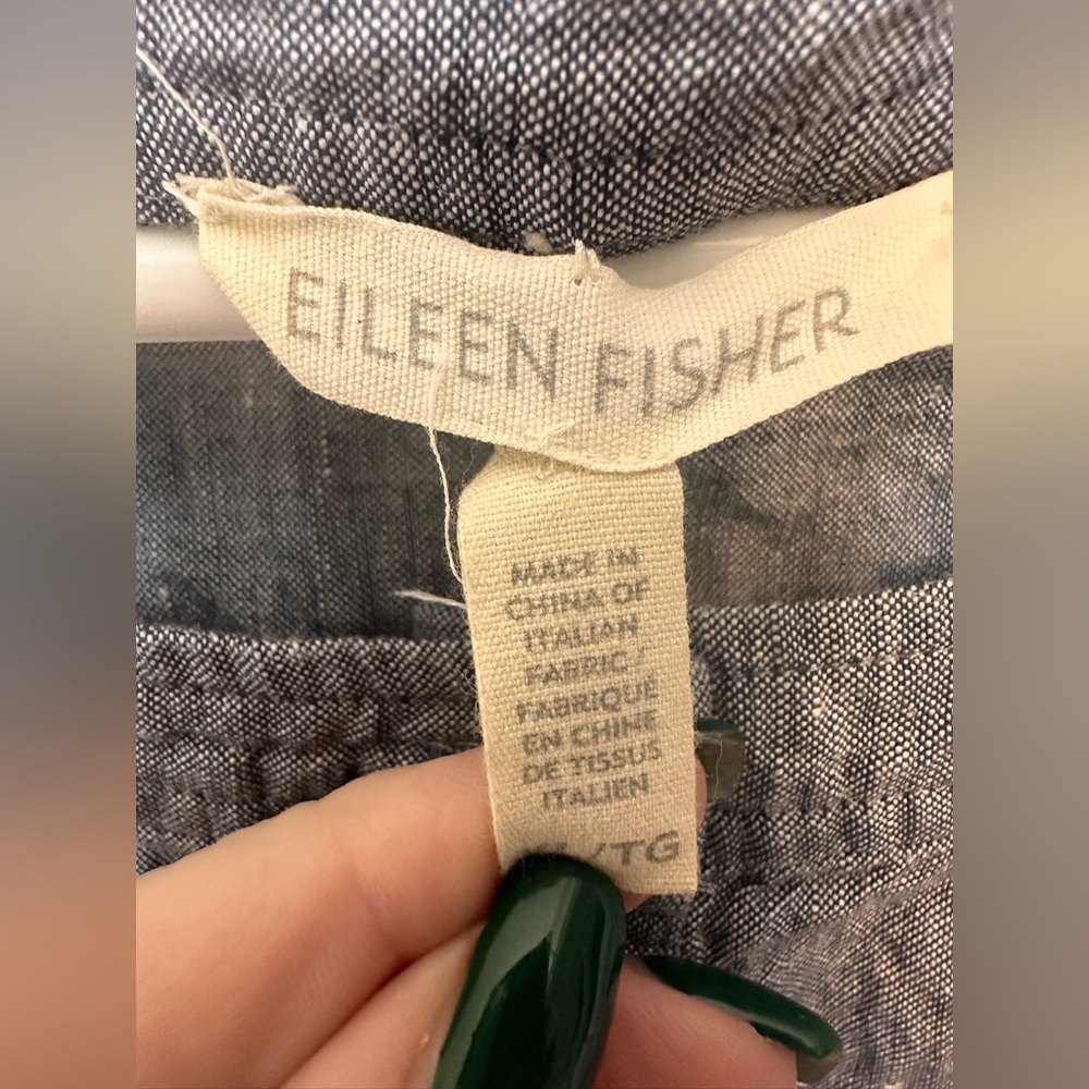 Eileen Fisher Denim Yarn-Dyed Linen & Organic Cotton Sleeveless Top - Picture 5 of 7